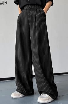 INCERUN 2023 Korean Style New Men Trousers Fashion High Waist Stripe Long Pants Casual Streetwear Male Straight Pantalons S-5XL