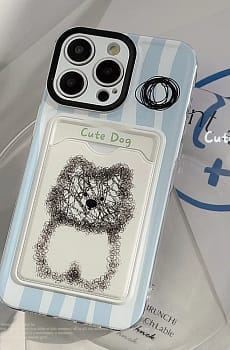 Cartoon Graffiti Dog Blue Line Insert Card Card Pocket Phone Cover Case For iPhone 15 14 13 12 11 Pro Max 7 8 Plus Xs max XR X