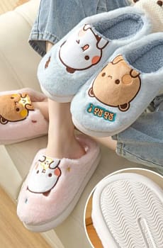 Hot Sale Kawaii Anime Bubu Dudu Bear Slipper Cartoon Winter Leisure Home Outdoor Anti Slip Thick Bottom Cotton Shoes Warm