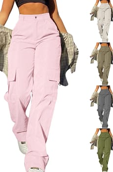 Y2K Cargo Pants Womens High Waisted Straight Leg Trousers Streetwear Harajuku Solid Color Multi-Pocket Sweatpants Pantalones