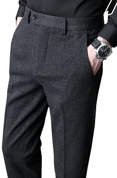 QJ CINGA New Grey Men’s Woolen Pants, Autumn/Winter Thick Trousers Men, Slim Business Pantalones Hombre Fashion Slacks 28-36