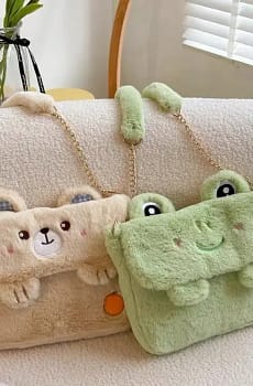 Cartoon Cute Rabbit Frog Bear Dog Plush Bag Creative Ins Kawaii Shoulder Crossbody Bag Fashion Trend Out Portable Storage Bag