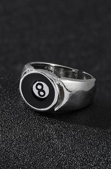 Punk Style Billiard Number Black 8 Opening Adjustable Rings Metal Alloy Rings Fashion Hip Hop Rock Jewelry For Women And Men