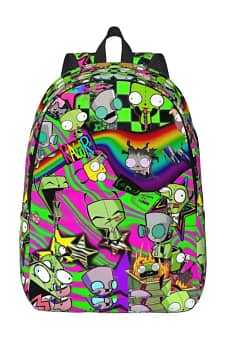 Invader Cartoon Zims Gir Dib Green Dib Robot Backpack Men Women High School Hiking Travel Daypack College Shoulder Bag Durable