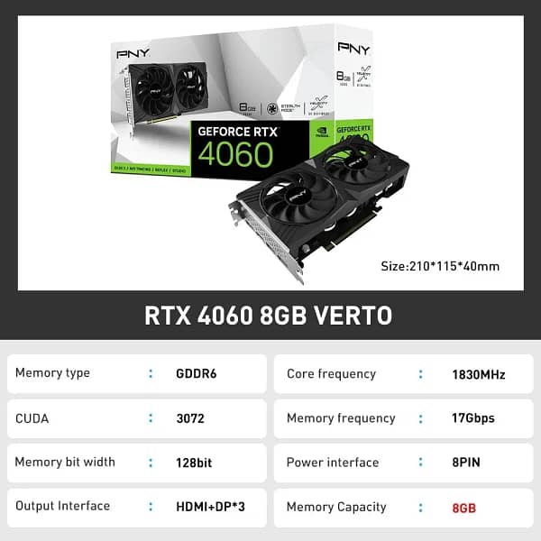 2024 USED GeForce RTX 4060 8GB Gaming VERTO Graphic Card GDDR6 Nvidia RTX4060 GPU Video Cards 8Pin 128Bit 4060 placa de vídeo - Image 3