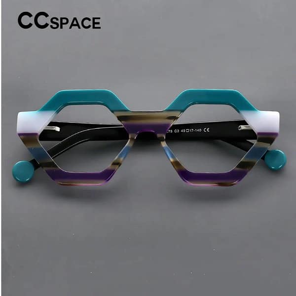 57182 Polygon Acetate Optical Spectacles Women Popular Rainbow Prescription Glasses High Quality Spring Hinge Eyeglass - Image 2