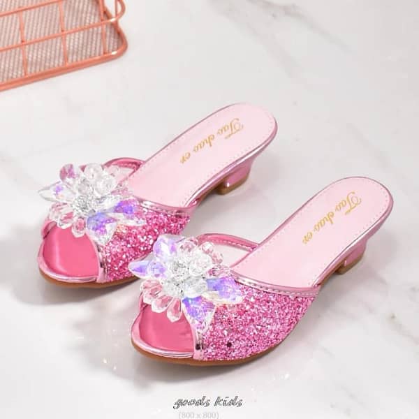 Girls Summer Frozen Sandals Slipper Sequined Princesse Children High Heel Party Dress Elsa Shoes Leather Slipper For Kids Slides - Image 2