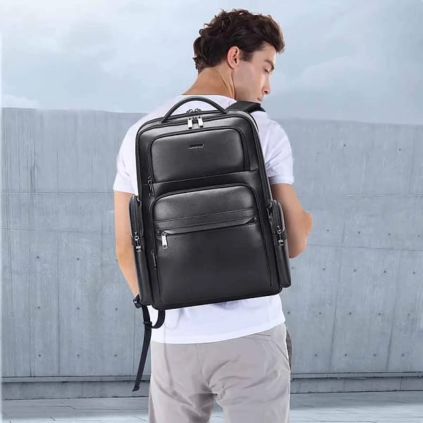 BOPAI Natural Cow Skin 100% Genuine Leather Men's Backpack Fashion Large Capacity School Bag For Boy Leather Laptop Backpack Bag - Image 2