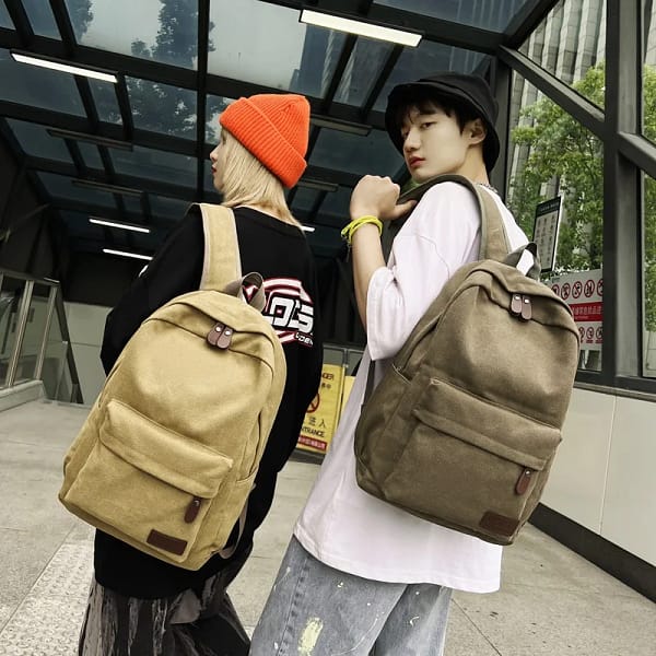 Men's Canvas Casual Backpack Fashion Trendy Simple Backpack Schoolbag for Female Students Back Pack for Teenager - Image 5