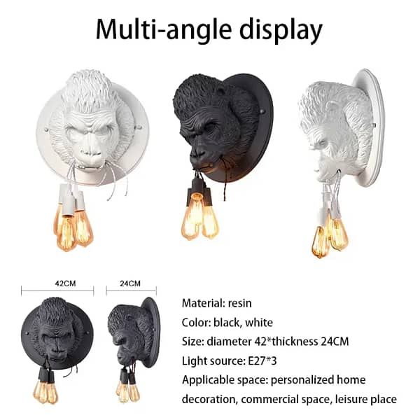 Animal Head Wall Light Creative Resin Bulldog Dog Head Orangutan Design Living Room Bedroom Decor Interior Animal Wall Lamp - Image 4