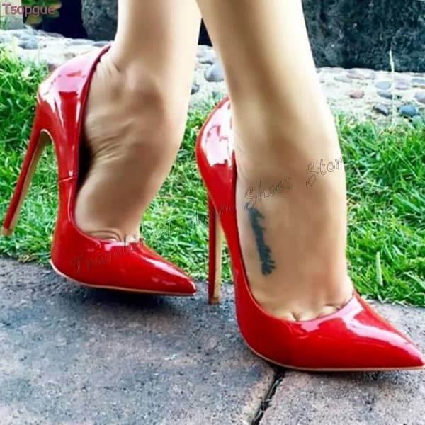 Red Pointed Toe Slip on Pumps Stilettos High Heels Patent leather High Heel Shoes for Women Heels 2024 New Zapatos Para Mujere