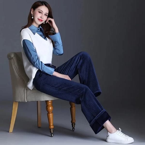 Winter Velvet Wide Leg Pants Women New Baggy Thicken Lace Up Straight Sweatpants Plush Liend Warm Pantalones High Wasit Spodnie - Image 3