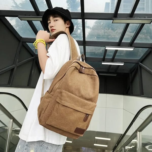 Men's Canvas Casual Backpack Fashion Trendy Simple Backpack Schoolbag for Female Students Back Pack for Teenager - Image 4