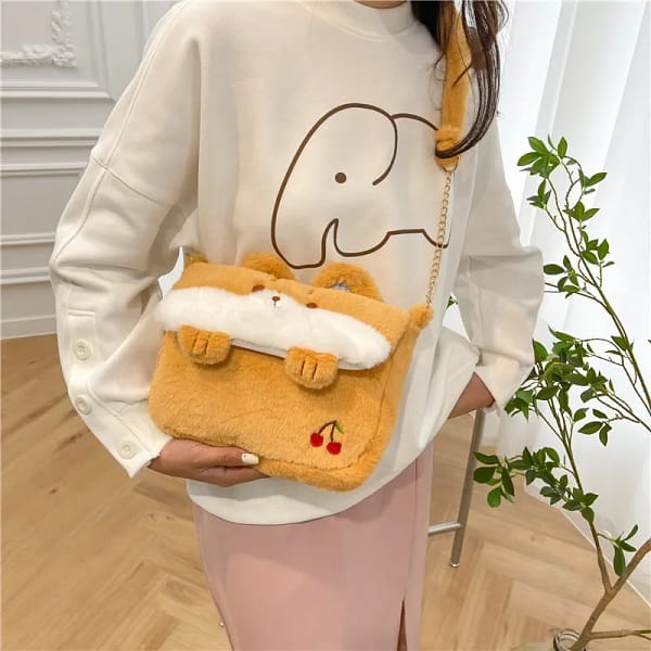 Cartoon Cute Rabbit Frog Bear Dog Plush Bag Creative Ins Kawaii Shoulder Crossbody Bag Fashion Trend Out Portable Storage Bag - Image 3