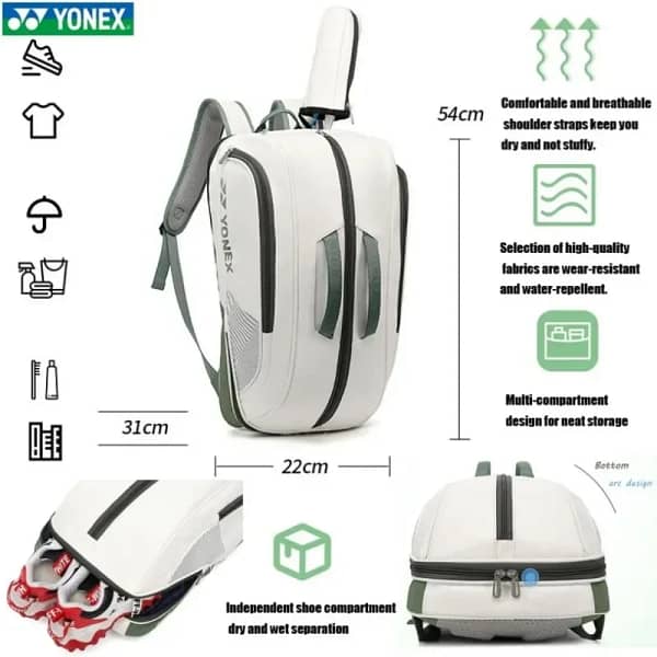 YONEX High Quality Badminton Bag Leather Tennis Racket Sports Shoulder Backpack Multifunctional Maximum Capacity 6 Pieces Racket - Image 2