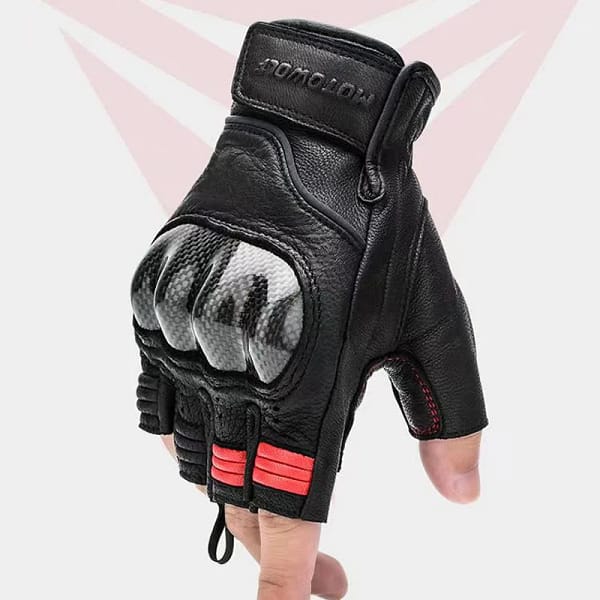 Leather Motorcycle Gloves for Summer Men Gloves Motocross Half Finger Fingerless Carbon Fiber Guantes Moto Luva Guanti Enduro - Image 4