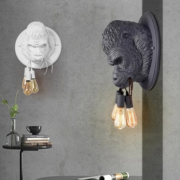 Animal Head Wall Light Creative Resin Bulldog Dog Head Orangutan Design Living Room Bedroom Decor Interior Animal Wall Lamp - Image 5