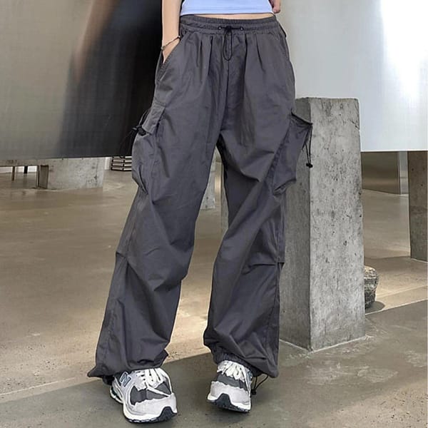 Cargo Pants Women Y2k Wide Leg Multi-Pocketed Baggy Trousers Streetwear Solid Color Drawstring Parachute Pants Pantalones - Image 2