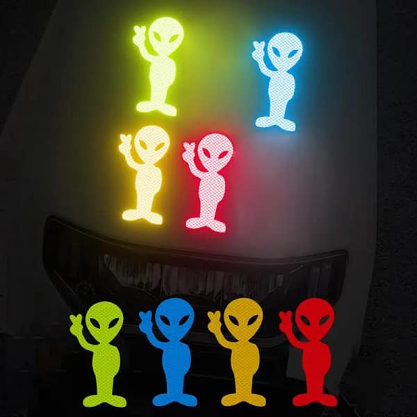 Car Warning Reflective Stickers Alien Car Decal Reflective Sticker Window Decals Funny motorcycle Stickers for Night Rain Or Fog