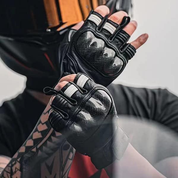 Leather Motorcycle Gloves for Summer Men Gloves Motocross Half Finger Fingerless Carbon Fiber Guantes Moto Luva Guanti Enduro - Image 3