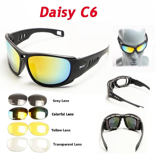 C6 Outdoor Tactical Glasses Bicycle Sports Sunglasses Airgun Tactical Shooting Glasses Windproof and Dustproof Polarized Glasses - Image 3