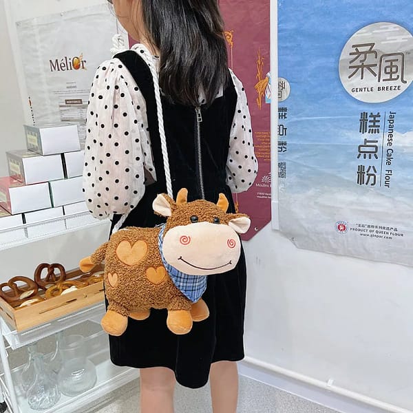 Cartoon cute plush cow shoulder bag messenger bag children's coin purse plush toy girl girlfriends child children's gift - Image 3