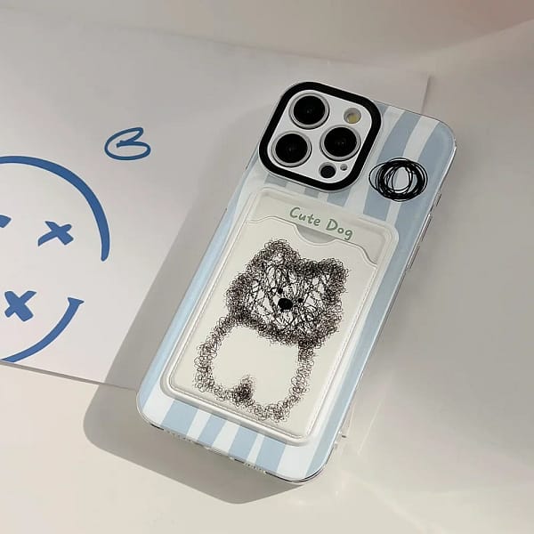 Cartoon Graffiti Dog Blue Line Insert Card Card Pocket Phone Cover Case For iPhone 15 14 13 12 11 Pro Max 7 8 Plus Xs max XR X - Image 5