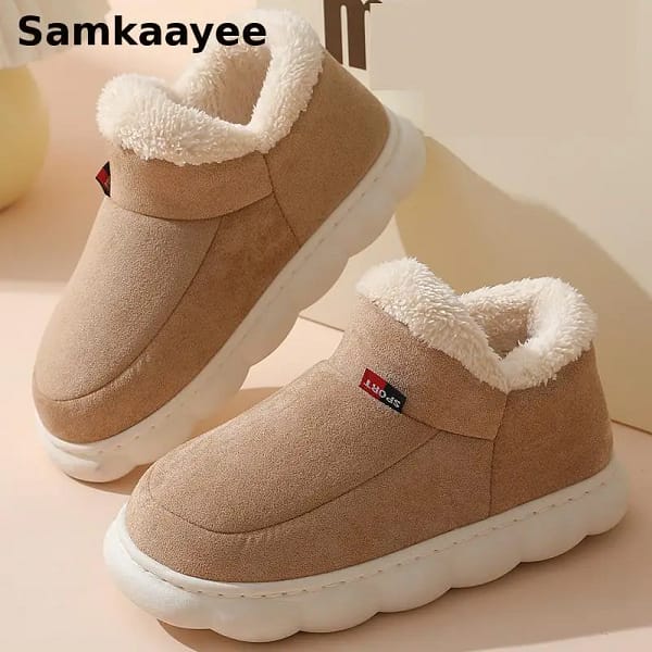 36-45 Men Slippers Couple Style Wrap Heels Plush Winter Shoes Non-slip Soft Thick-soled Warm Home Bedroom Casual Cotton Shoe Y18