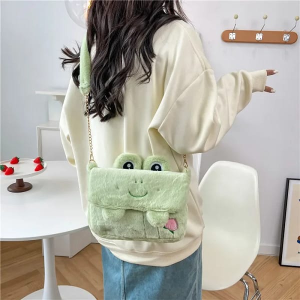 Cartoon Cute Rabbit Frog Bear Dog Plush Bag Creative Ins Kawaii Shoulder Crossbody Bag Fashion Trend Out Portable Storage Bag - Image 2