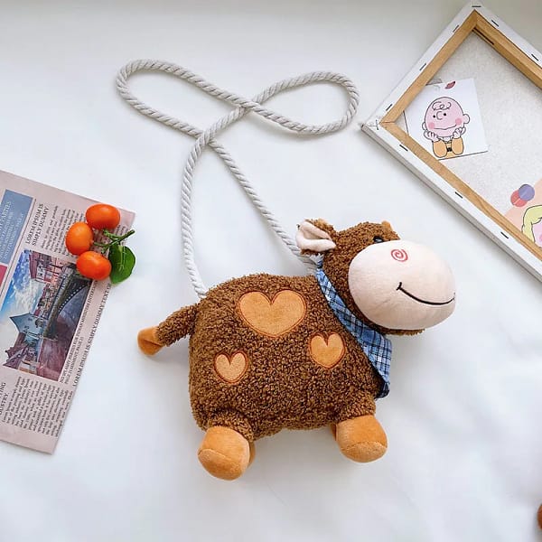 Cartoon cute plush cow shoulder bag messenger bag children's coin purse plush toy girl girlfriends child children's gift - Image 6