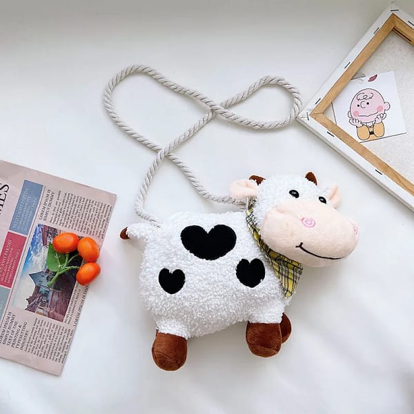 Cartoon cute plush cow shoulder bag messenger bag children's coin purse plush toy girl girlfriends child children's gift - Image 5