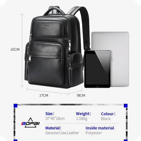 BOPAI Natural Cow Skin 100% Genuine Leather Men's Backpack Fashion Large Capacity School Bag For Boy Leather Laptop Backpack Bag - Image 6