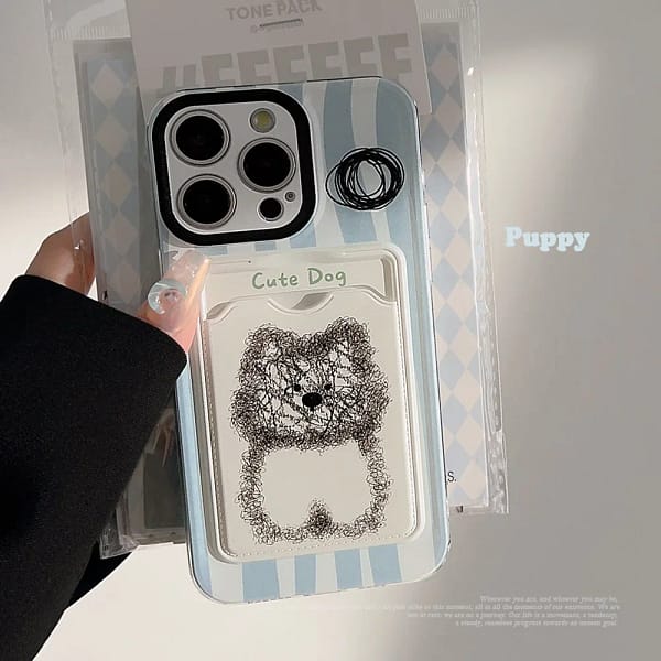 Cartoon Graffiti Dog Blue Line Insert Card Card Pocket Phone Cover Case For iPhone 15 14 13 12 11 Pro Max 7 8 Plus Xs max XR X - Image 2