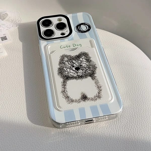 Cartoon Graffiti Dog Blue Line Insert Card Card Pocket Phone Cover Case For iPhone 15 14 13 12 11 Pro Max 7 8 Plus Xs max XR X - Image 6