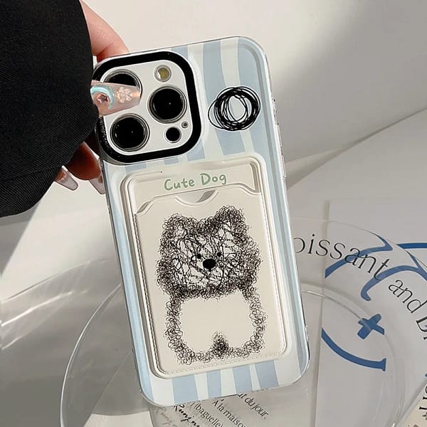 Cartoon Graffiti Dog Blue Line Insert Card Card Pocket Phone Cover Case For iPhone 15 14 13 12 11 Pro Max 7 8 Plus Xs max XR X - Image 4