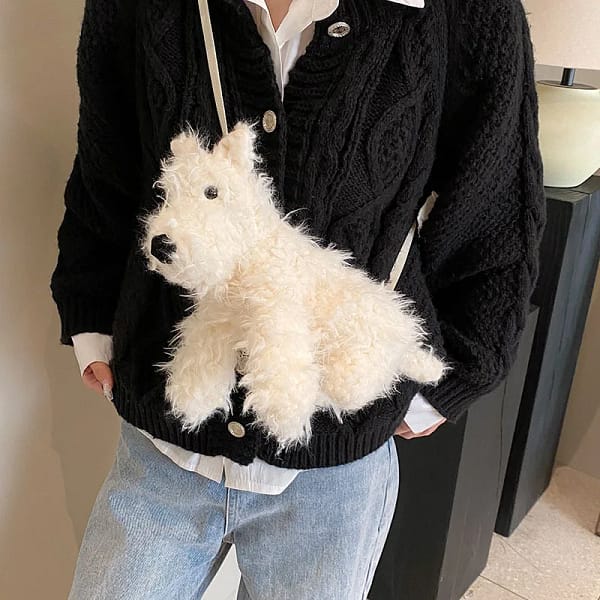 Ins Small Fresh Cartoon Cute Dog Plush Stuffed Crossbody Bag Creative Funny Girl Plush Dog Shoulder Bag Valentine's Day Gifts