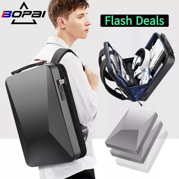 BOPAI E-Sports Laptop Backpack 17.3Inch Backpack Anti-Theft Waterproof Bag College Backpack USB Charging Men Travel Gaming Pack - Image 2