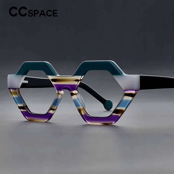 57182 Polygon Acetate Optical Spectacles Women Popular Rainbow Prescription Glasses High Quality Spring Hinge Eyeglass - Image 3