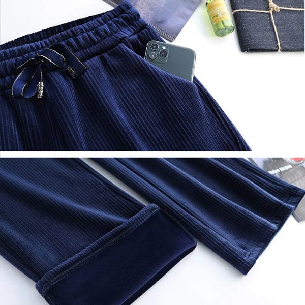 Winter Velvet Wide Leg Pants Women New Baggy Thicken Lace Up Straight Sweatpants Plush Liend Warm Pantalones High Wasit Spodnie - Image 2