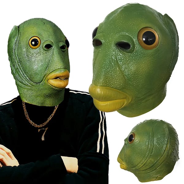 Ugly Green Fish Headgear Latex Cosplay Party Adult Funny Halloween Alien Mask Party Horror Spoof Supplies