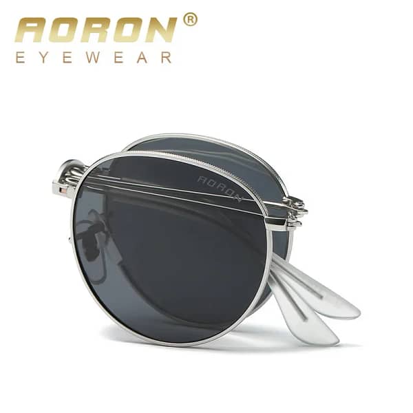 2018 AORON Round Foldable Alloy Polarized Sunglasses Women Steampunk Fashion Brand Designer Goggles Men's Classic Fold Glasses