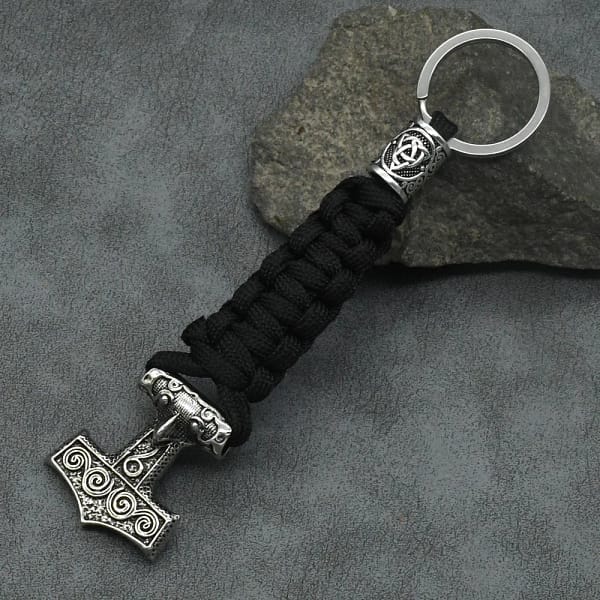 Thor Hammer Mjolnir Keychain Odin Raven Amulet Talisman Viking Pendant handmade Paracord Key chain For Men