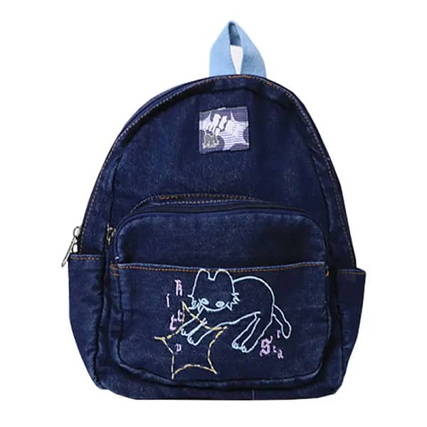 Japanese Simple Kawaii Cat Backpack Denim Handbag Shoulder Bags Large Capacity Student Schoolbag Cute Women Backpack - Image 6