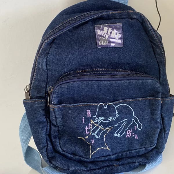 Japanese Simple Kawaii Cat Backpack Denim Handbag Shoulder Bags Large Capacity Student Schoolbag Cute Women Backpack - Image 2