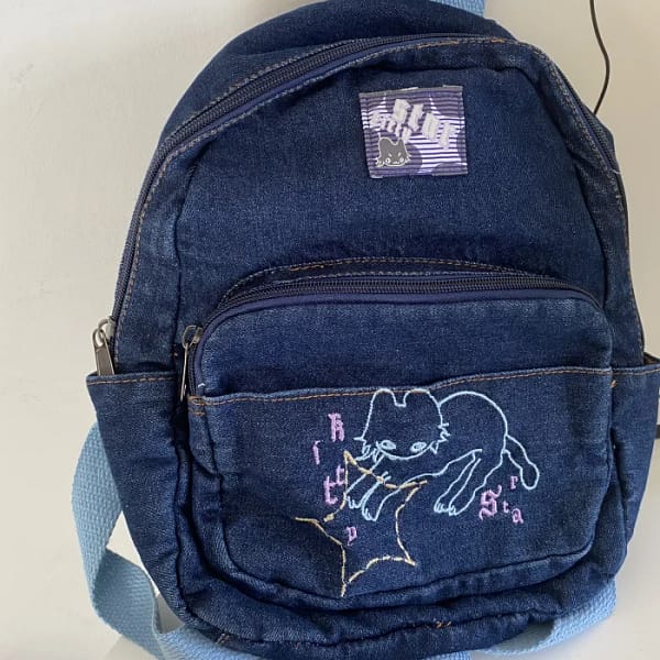 Japanese Simple Kawaii Cat Backpack Denim Handbag Shoulder Bags Large Capacity Student Schoolbag Cute Women Backpack - Image 5