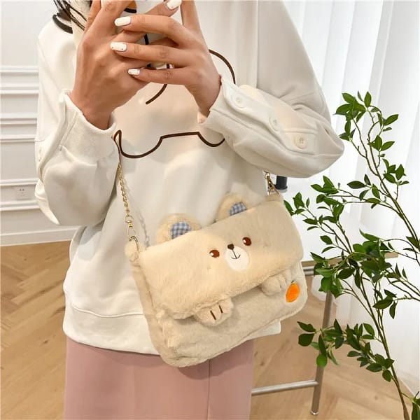 Cartoon Cute Rabbit Frog Bear Dog Plush Bag Creative Ins Kawaii Shoulder Crossbody Bag Fashion Trend Out Portable Storage Bag - Image 4