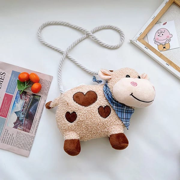 Cartoon cute plush cow shoulder bag messenger bag children's coin purse plush toy girl girlfriends child children's gift - Image 4