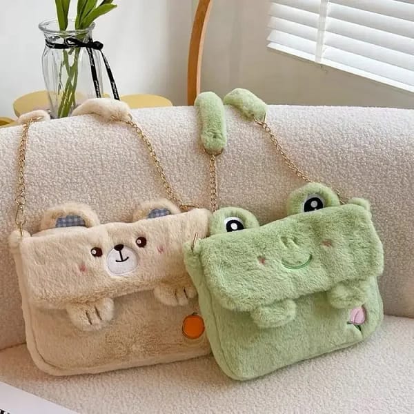 Cartoon Cute Rabbit Frog Bear Dog Plush Bag Creative Ins Kawaii Shoulder Crossbody Bag Fashion Trend Out Portable Storage Bag