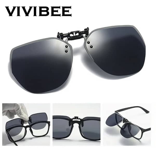 VIVIBEE Men Driving Clip On Sunglasses Outdoor Eyeglasses Polarized Women Square Night Vision Fishing UV400 Sun Glasses