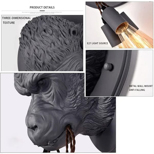 Animal Head Wall Light Creative Resin Bulldog Dog Head Orangutan Design Living Room Bedroom Decor Interior Animal Wall Lamp - Image 3